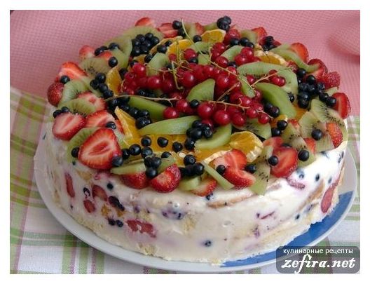 Летний рецепт торта с желе и фруктами 
